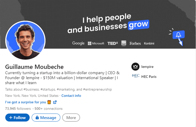 LinkedIn influencer Guillaume Moubeche