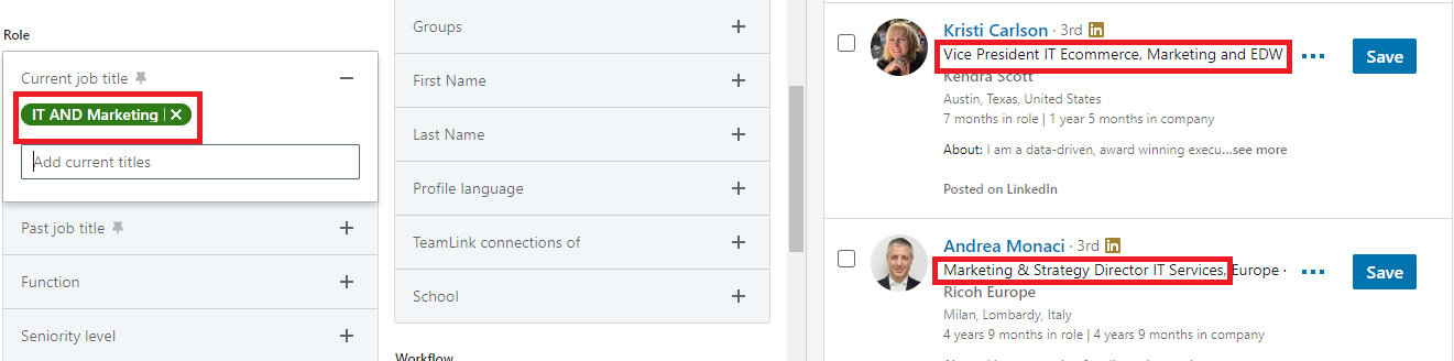 Keywords connected with AND