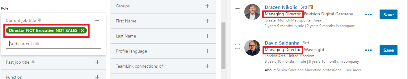 Keywords connected with NOT