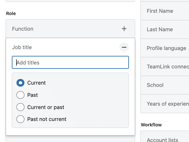 Employment history filters on Sales Navigator